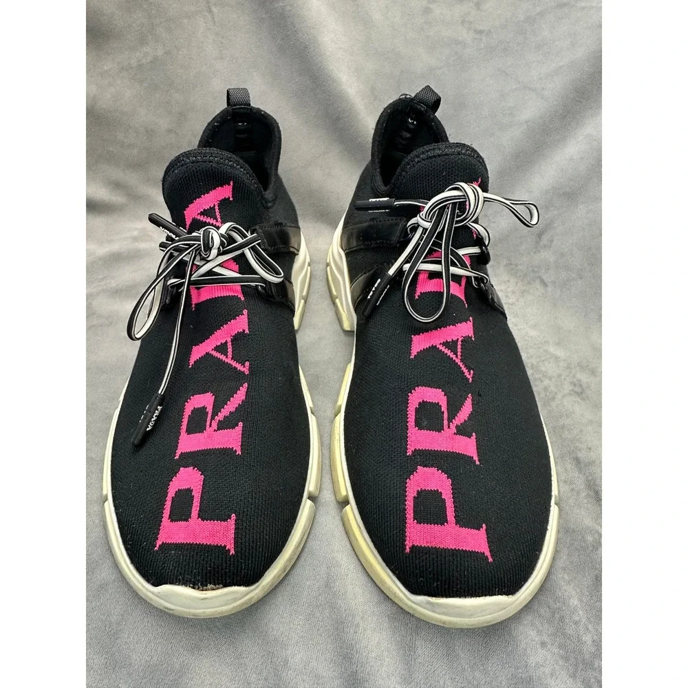 Prada Athletic Nylon Running Sneakers Women US 5 EU 35 Black And Pink